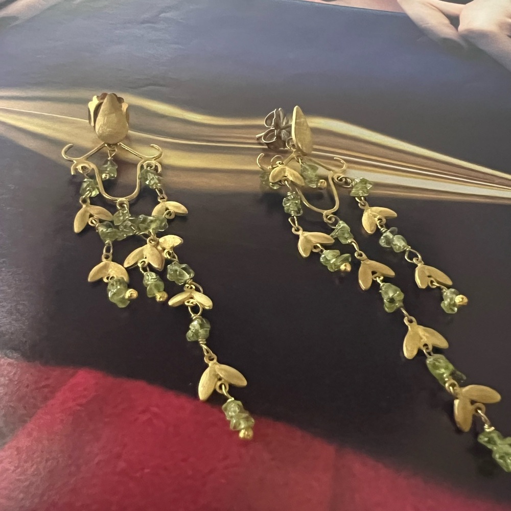 Gold and Peridot Green Chandelier Dangle Earrings